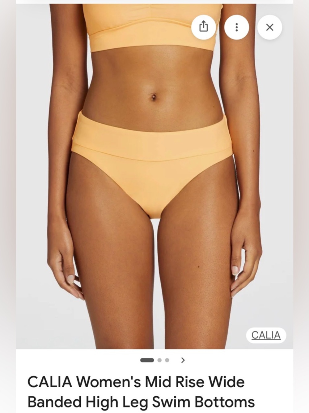 CALIA Wide Banded High Leg Bikini Swim Bottom Sunrise Orange NWT Size Large